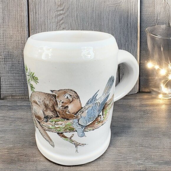 Vintage West Germany Stoneware Pottery Large Coffee Mug Cup Animal Hunting Scene - Picture 2 of 12